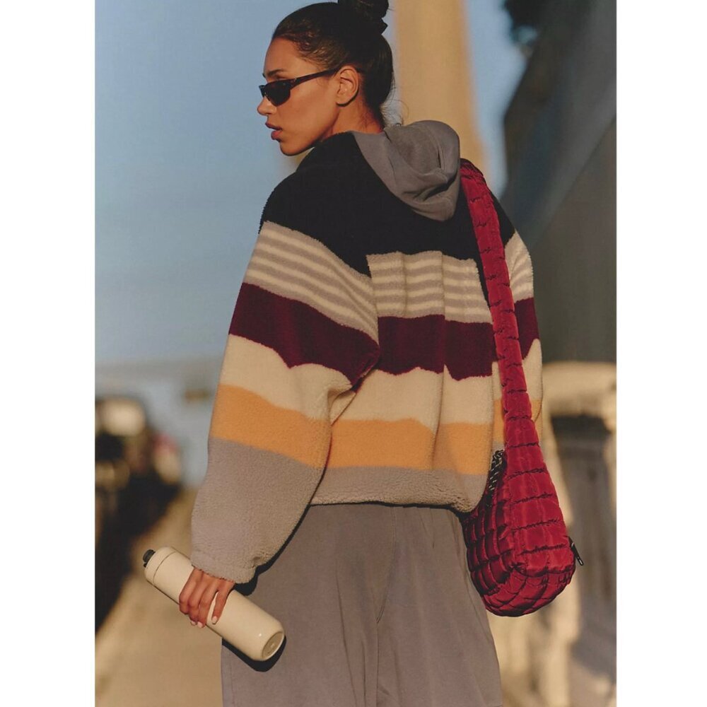 Free People Movement Hit The Slopes Printed Fleece Jacket Papaya Stripe Small - Picture 3 of 13